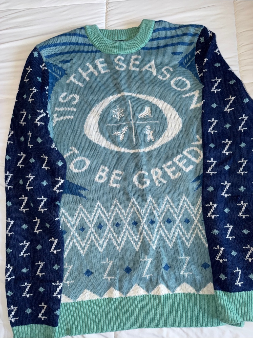 Netflix Light Teal & Navy Crewneck Holiday Sweater